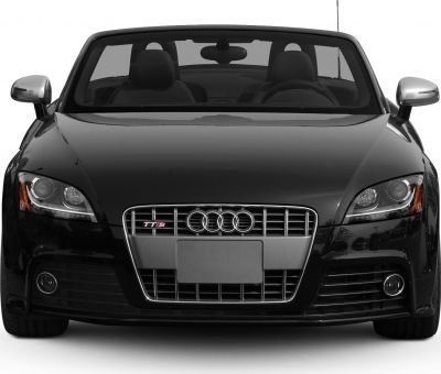 Front view of a sporty convertible with signature grille and headlights