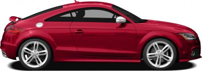 Red coupe side profile with rear spoiler and alloy wheels