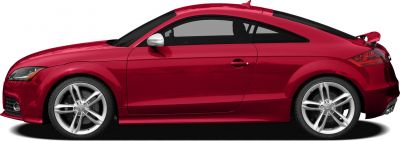 Side profile of red sports coupe with alloy wheels and sleek design
