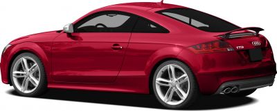 Red coupe rear side with spoiler and alloy wheels