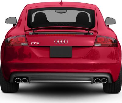 Rear of a TTS Coupe showing quad exhaust and retractable spoiler
