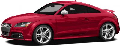 Red sports coupe side profile with alloy wheels and rear spoiler