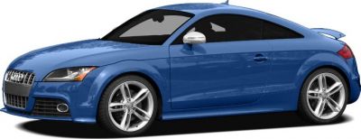 Side profile of a blue sporty coupe with distinctive alloy wheels