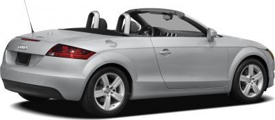 Convertible sports car rear side view with alloy wheels and open roof
