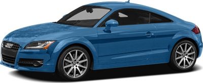 Blue sports coupe with aerodynamic design and alloy wheels side view