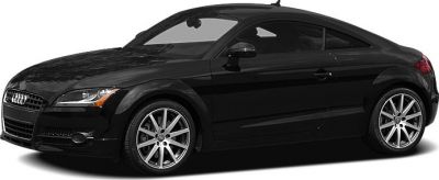 Side profile of a sleek black coupe with alloy wheels