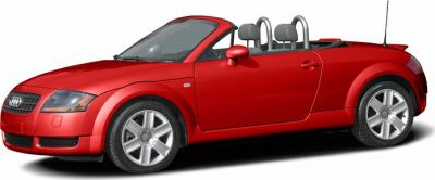 Red two-seater convertible with rounded edges and alloy wheels