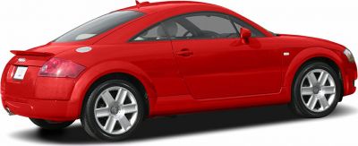 Red coupe side profile with sporty compact shape and alloy wheels