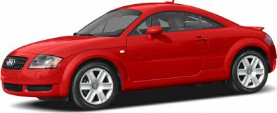 Red sports coupe with smooth curves and alloy wheels in side view