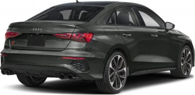 Rear view of sedan with quad exhaust and modern taillights