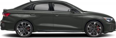 Sporty sedan side profile with alloy wheels and LED headlights