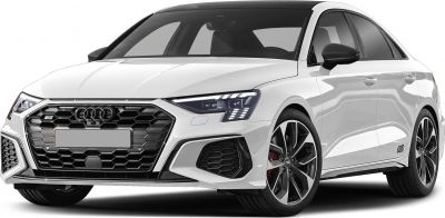 Honeycomb grille and LED headlights on modern sporty sedan.