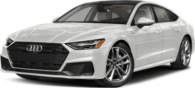 Front and side view of modern luxury sedan with sharp headlights and alloy wheels