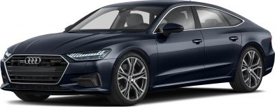 Front view of a modern fastback sedan with LED headlights and alloy wheels