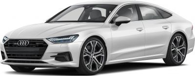 White luxury sedan front side view with LED headlights and alloy wheels