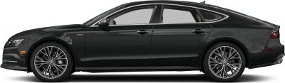 Sleek black four-door coupe side view with detailed alloy wheels