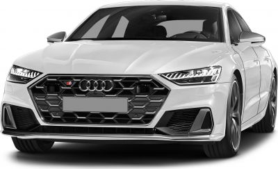 Hexagonal front grille with Audi rings and sharp LED headlights