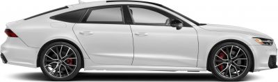 Side profile of sleek sedan with black alloy wheels and red brake calipers