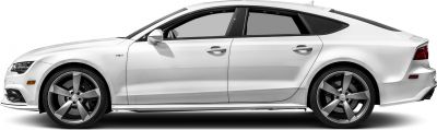 Side profile of a luxury sedan with V8T badge and alloy wheels