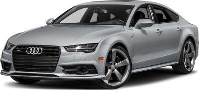 Front view of silver luxury sedan with sporty grille and alloy wheels