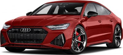 Aggressive front grille and sporty alloy wheels with red brake calipers