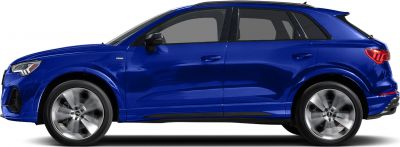 Side view of a sleek blue compact SUV with alloy wheels and sport styling