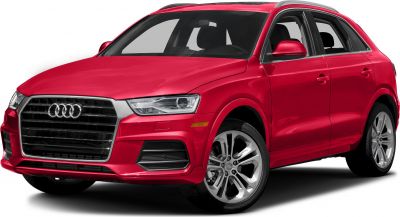 Front 3-4 view of red SUV with distinct grille and alloy wheels