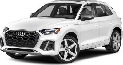 Front angled view with black honeycomb grille and LED headlights
