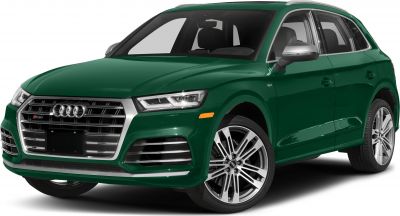 Green SUV front side view with grille and alloy wheels