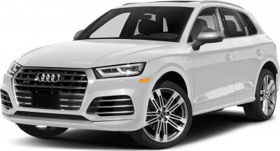 Front view of white SUV with LED headlights and multi-spoke alloy wheels