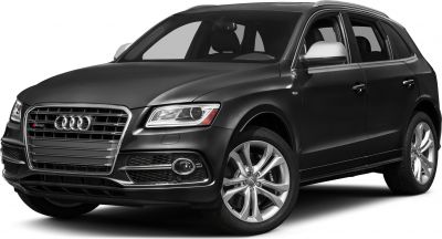 Sporty black SUV front three-quarter view with alloy wheels