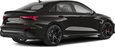Black high-performance sedan rear side with LED taillights and sport wheels