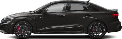 Aerodynamic sedan side profile with sporty alloy wheels and red brake calipers