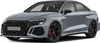 Front honeycomb grille, black alloy wheels with red calipers