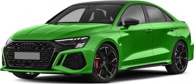 Black honeycomb grille and sporty multi-spoke alloy wheels in green sedan