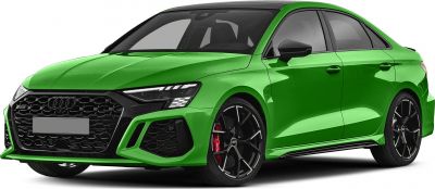 Green sedan with black honeycomb grille and sporty black alloy wheels