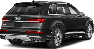 Rear three-quarter view with LED tail lights and quad exhaust pipes
