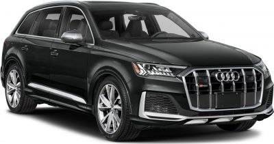 Bold front grille and LED headlights on black luxury SUV
