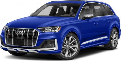 Blue luxury SUV with detailed front grille and LED headlights