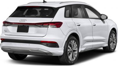 Rear and side view of electric SUV with sleek taillights and modern wheel design