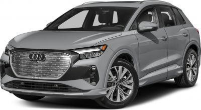 Front three-quarter view of electric SUV with closed grille and LED headlights