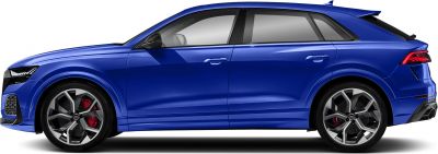 Side profile of a blue luxury SUV with sporty wheels and sleek design