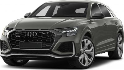 Front view with LED headlights and large hexagonal grille