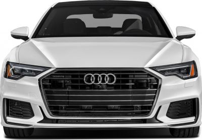 Close-up of luxury car front grille and headlights
