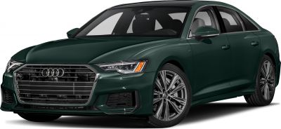Front and side view of electric sedan with grille and headlight design