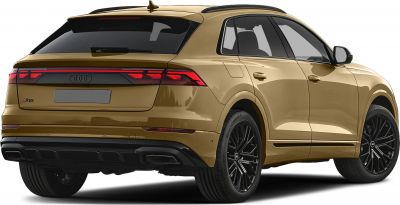 Rear view of luxury electric SUV with LED tail lights and black rims