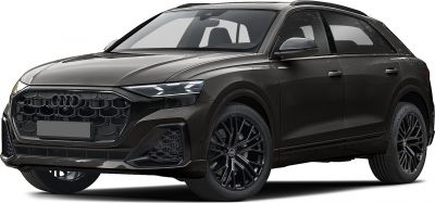 Front side view of black SUV with sleek grille and alloy wheels