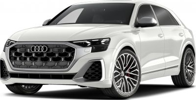 Aggressive front grille and large alloy wheels of a luxury white SUV