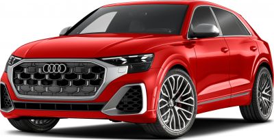 Red SUV with honeycomb grille and alloy wheels