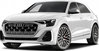 Front view of bold grille and sleek LED headlights on luxury SUV